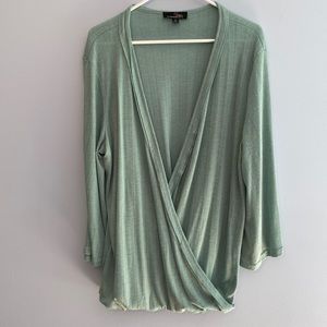 Suzanne Betro Seafoam Green Wrap-front Knit Top